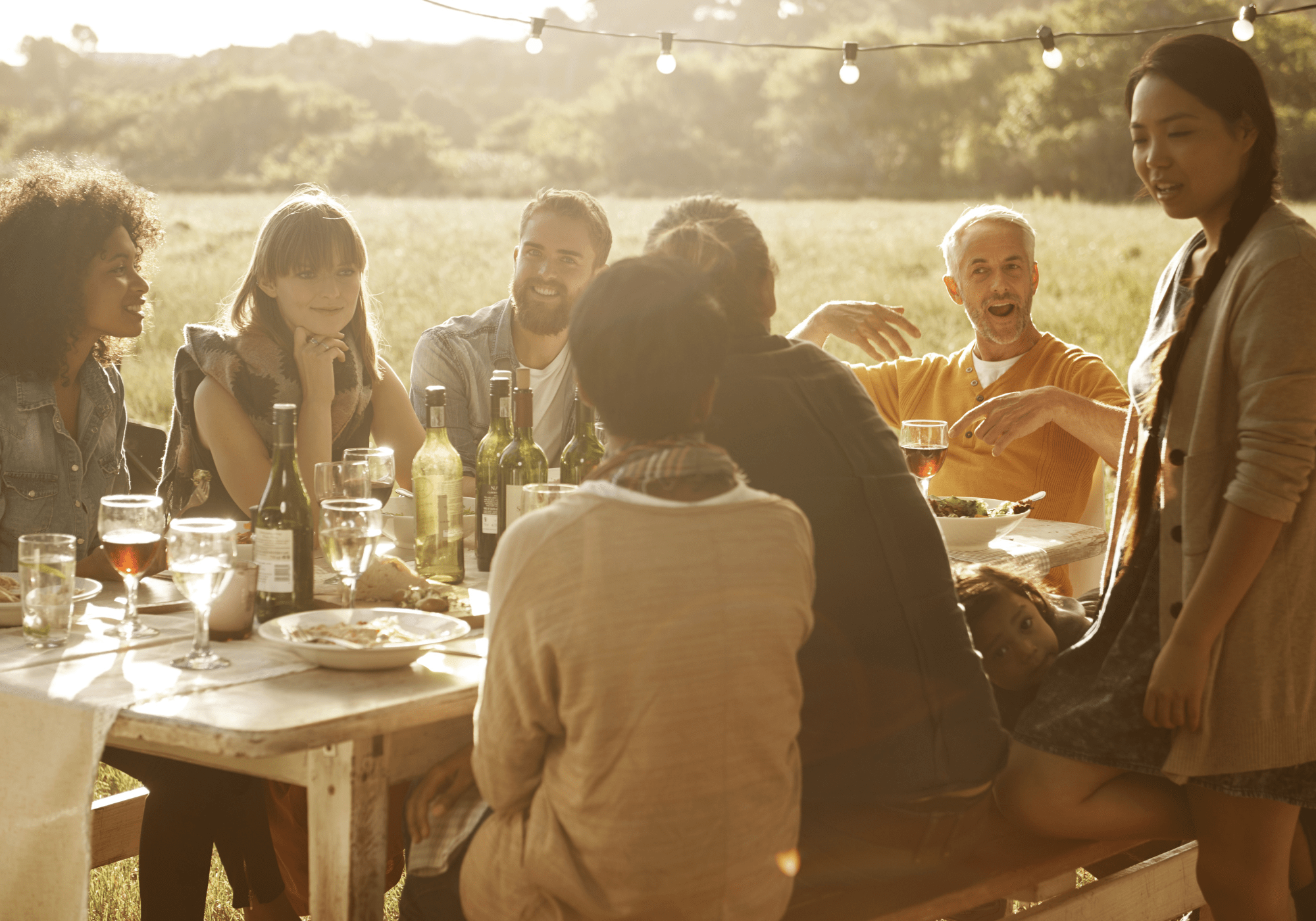 Community of people sharing a meal